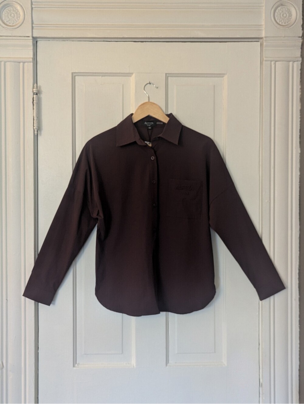 ALEEZA BROWN OVERSIZED BUTTON-UP BLOUSE MINIMALIST SHIRT | SIZE XS